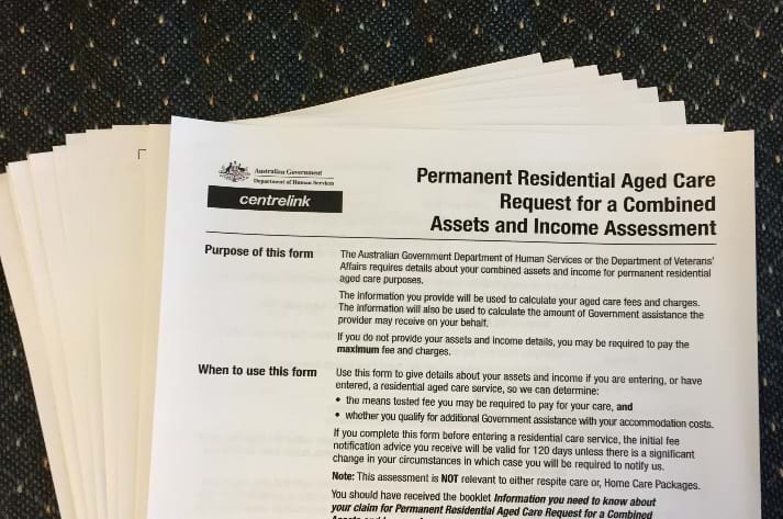 The Centrelink Permanent Residential Aged Care Request for a Combined Assets and Income Assessment form